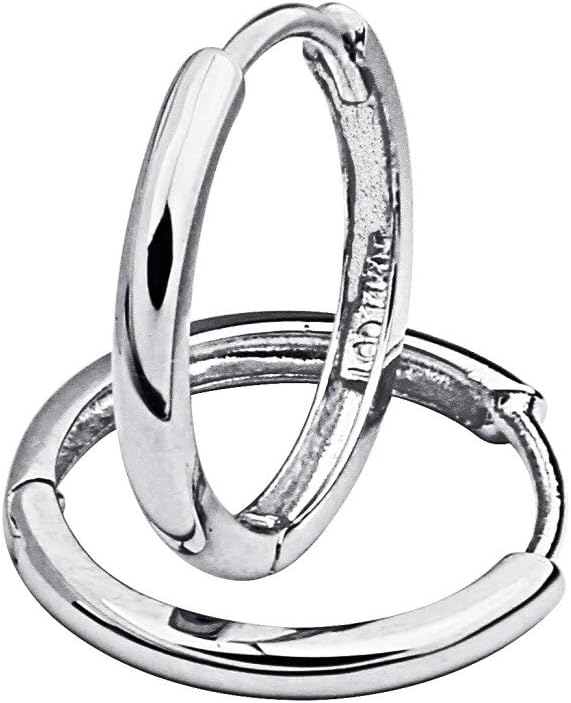 14k White Gold 2mm Thickness Hoop Huggie Earrings - 3 Different Size Available