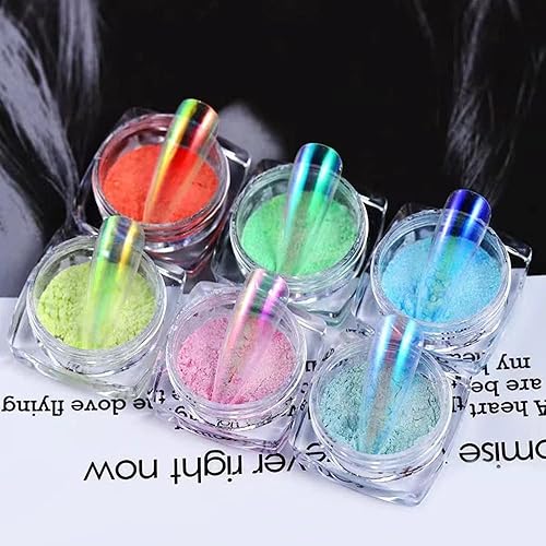 Miniatura 4 de Polvo cromado de sirena blanca con purpurina para uñas, 7 colores iridiscentes Aurora cromados, polvo de neón, pigmento de espejo holográfico, arco