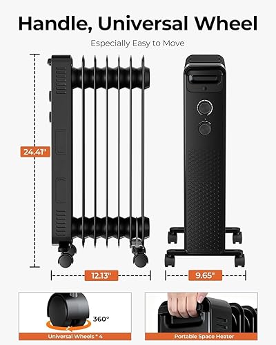 Miniatura 4 de ZAFRO Calentador eléctrico de 1500 W con termostato ajustable, protección contra sobrecalentamiento y vuelco, bajo ruido, calentador portátil