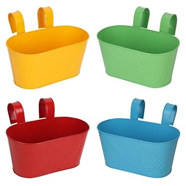 SPHINX Multicolored Metallic Hanging Planters - Pack of 4 pots (Color & design as per stock)