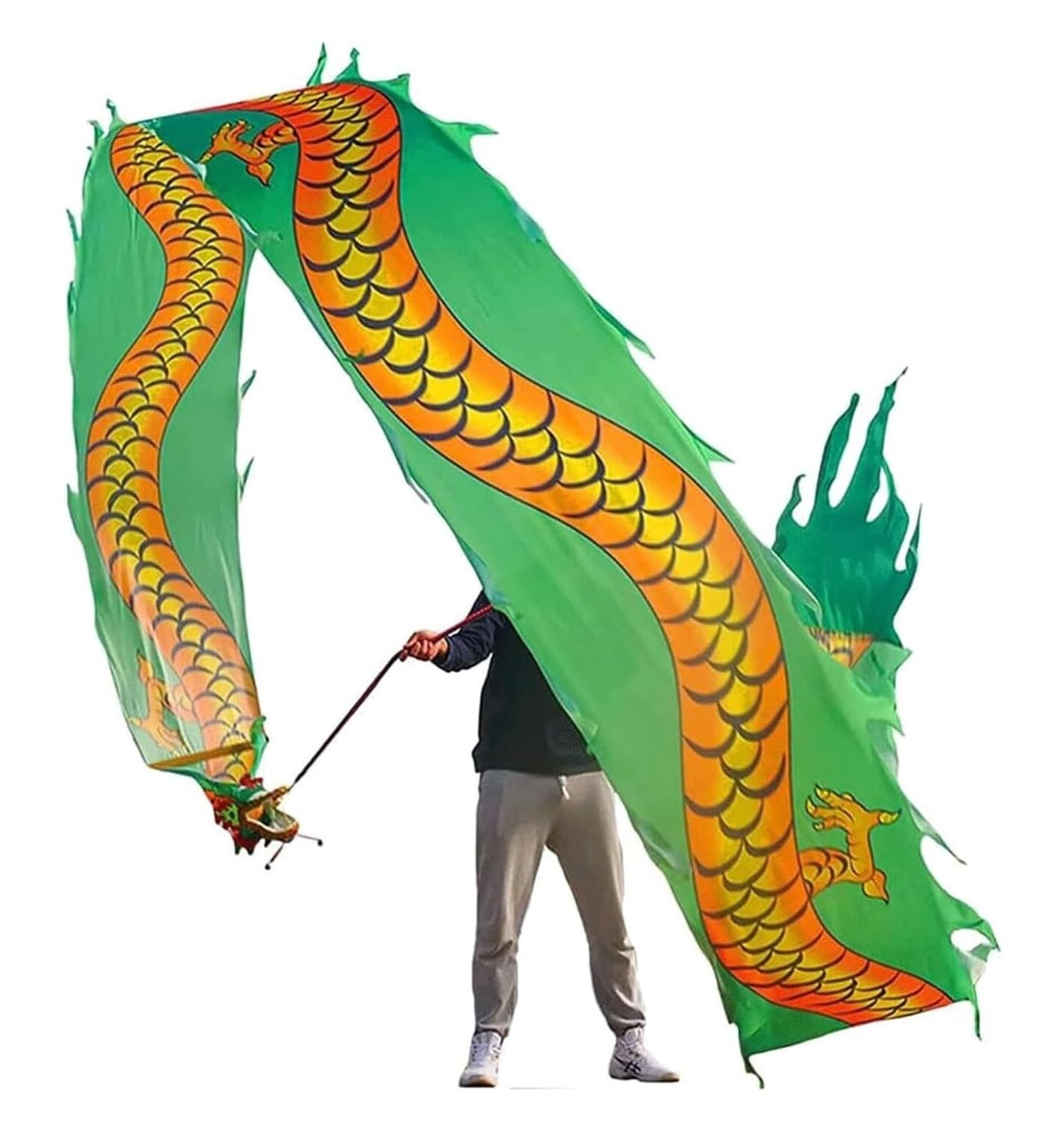 Drachentanz Löwentanz Requisiten Performance Stoff Seidenstreamer Drachentanzband Mit Drachenkopf Seide Fließend Schütteln Schleudern Löwentanz Chinesischen Maskottchen Drachentanz(C,10m/33ft)