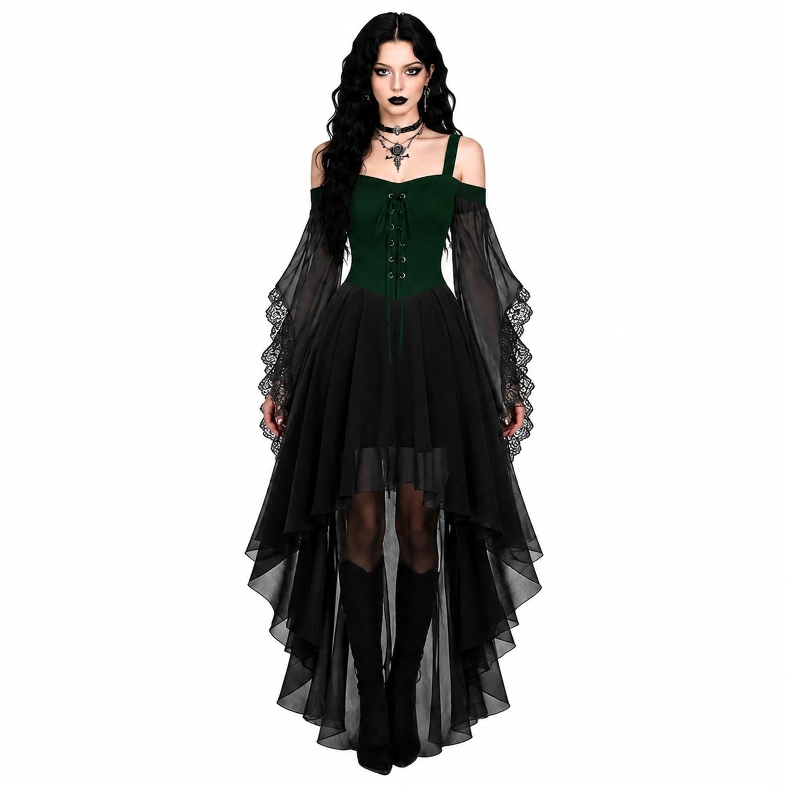 Halloween Costumes Adult Women Dresses Vintage Gothic Steampunk Lace Up Corset Medieval Renaissance Batwing Sleeve Plus Size Fancy Victorian Witch Cocktail Elegant Boho A-line Chiffon Cosplay