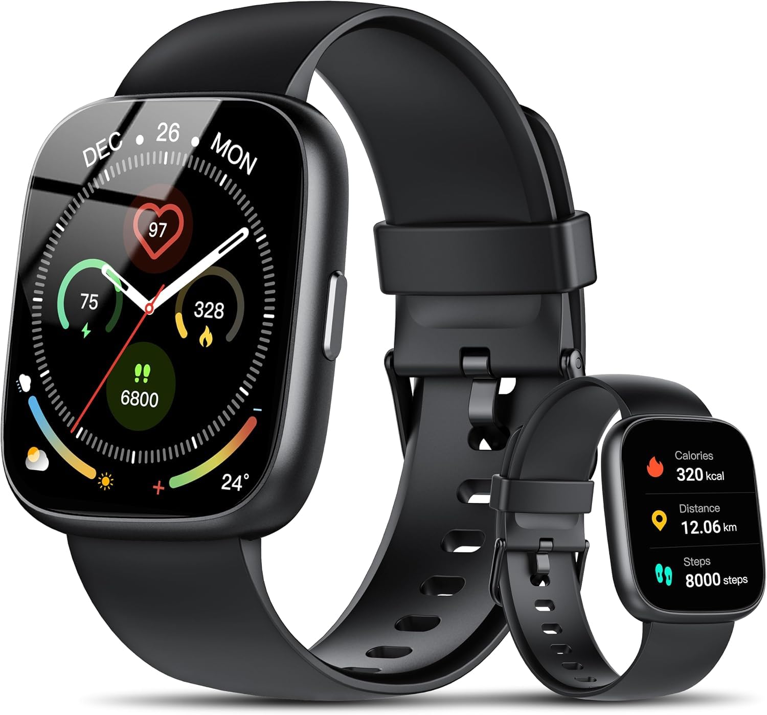 Poounur Smartwatch Herren Damen, 1.95" HD Smart Watch mit Bluetooth Anruf, 110+Sportmodi fitnessuhr, Fitness Tracker mit IP68 Wasserdicht, Sportuhr für Android iOS