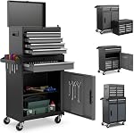 IRONMAX Rolling Tool Chest, 5-Drawer Lockable Tool Cabinet w/Adjustable Shelf & 4 Universal Wheels, 2 in 1 Detachable Tool Box Storage Organizer for Garage Workshop Repair Shop (Black & Grey)