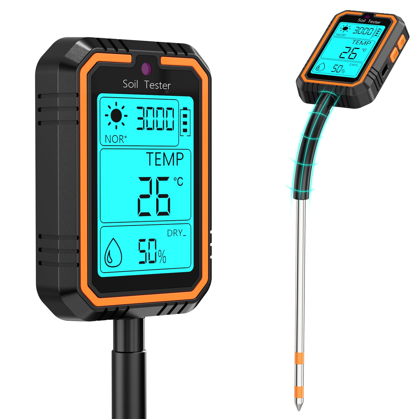 4 in 1 Misuratore di PH del Terreno Igrometro per Piante Ricaricabile per PH/umidità/Temperatura/Intensità con LCD retroilluminato Compatibile con Giardinaggio/Piante in Vaso/Fattoria