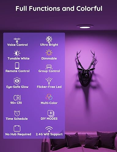 Miniatura 3 de Bombillas inteligentes brillantes de 13 W, 100 W, equivalente a 1300 lúmenes, 2700 K-6500 K, ajustable BR30 WiFi bombilla que cambia de color,