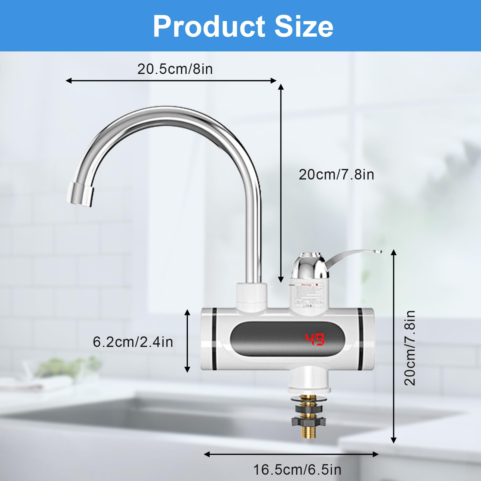 Rubinetto Istantaneo 220V 3000W per Scaldabagno Elettrico - Display Digitale LED, Alta Velocità, Girevole 360°, Acciaio Inox - per Cucina, Bagno