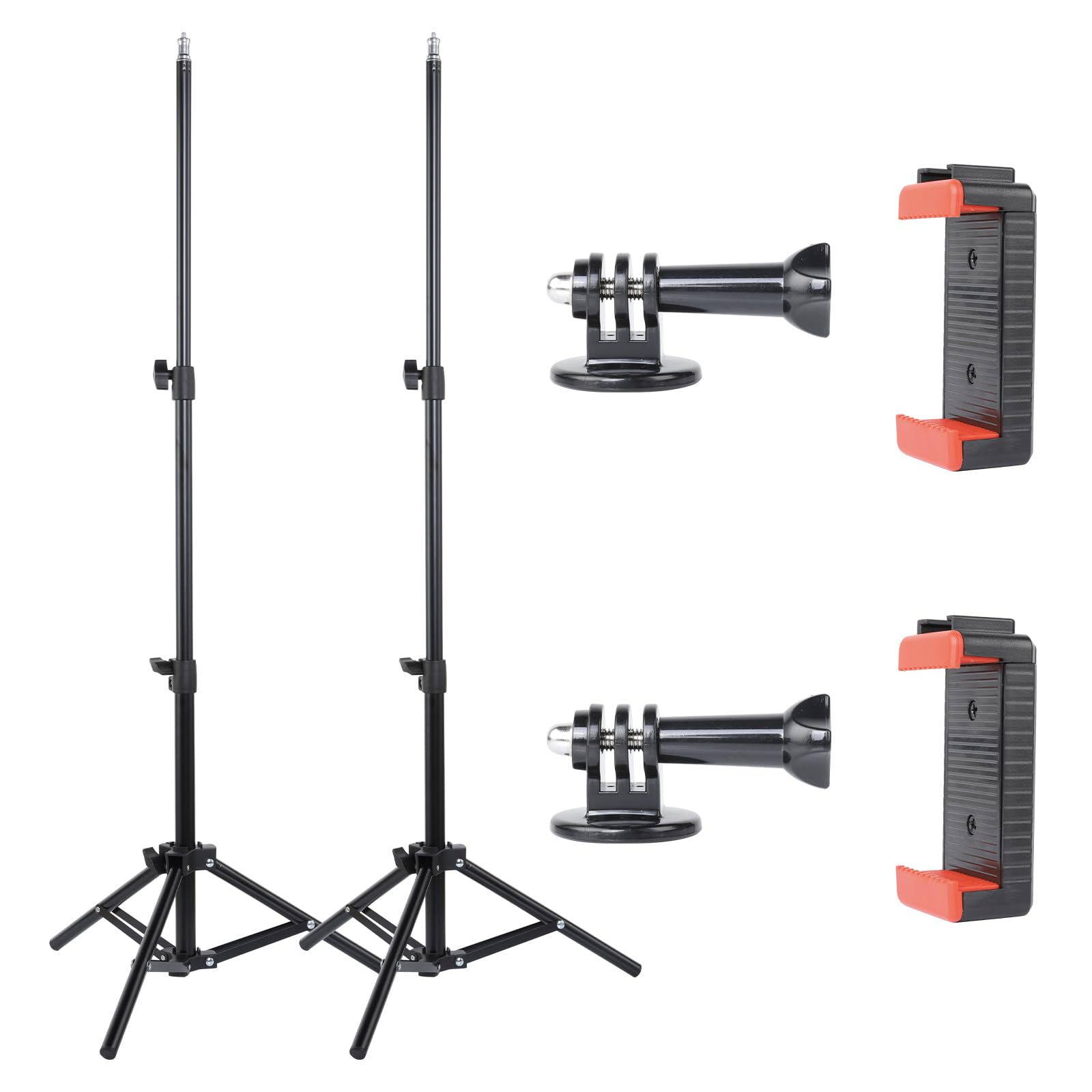 UTEBIT 2 Pack Photography Light Stands Tripod, with Phone Clamp, Black | 45"/3.7ft Adjustable Aluminum Lighting Stand with Camera Mount Adapter for Travel Outdoor Photo Video Shooting