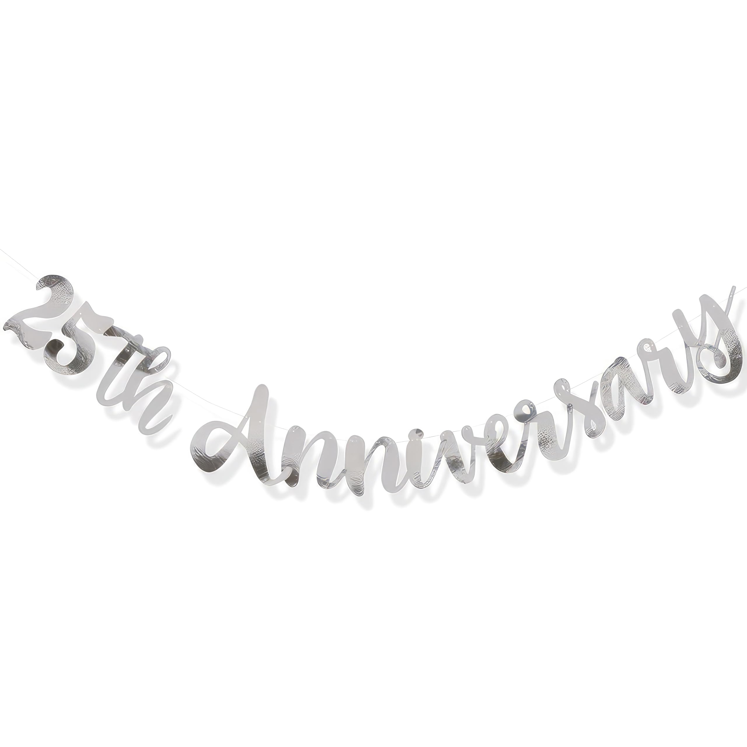 Script "25th Anniversary" Foil Hanging Banner - 5 Ft | Silver | 1 Pc
