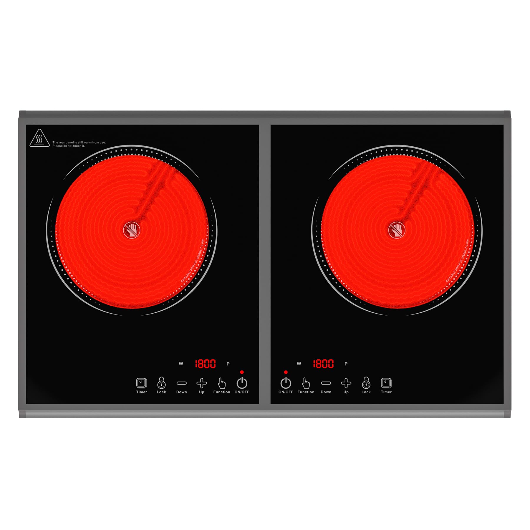 Placa Induccion 2 Fuegos, 3000W Placa Induccion Portatil con Perilla, 9 Niveles de Potencia, Temporizador de 99 Minutos, Bloqueo para Niños y Pantalla Táctil LED, Vitroceramica Portatil Integrada