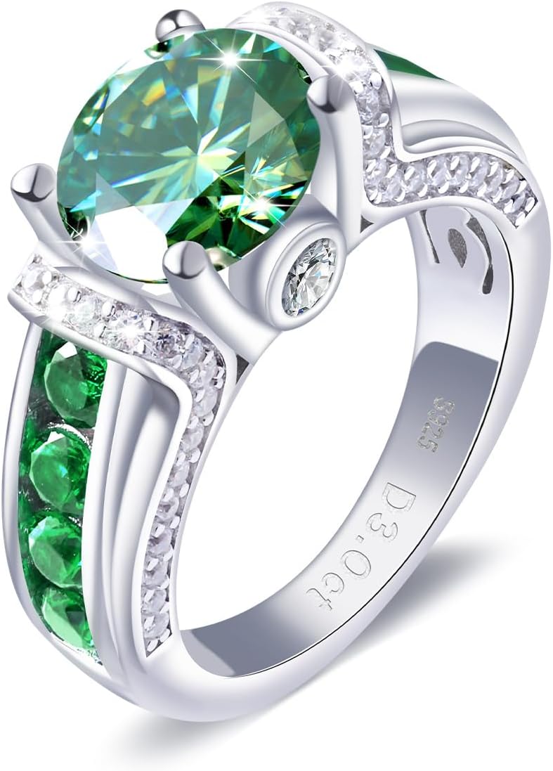 3 Carat Moissanite Ring for Women - 925 Sterling Silver Moissanite Engagement Ring 3CT Moissanite Promise Bands Rings Wedding Ring for Wife Anniversary Birthday Valentine Jewelry Gift