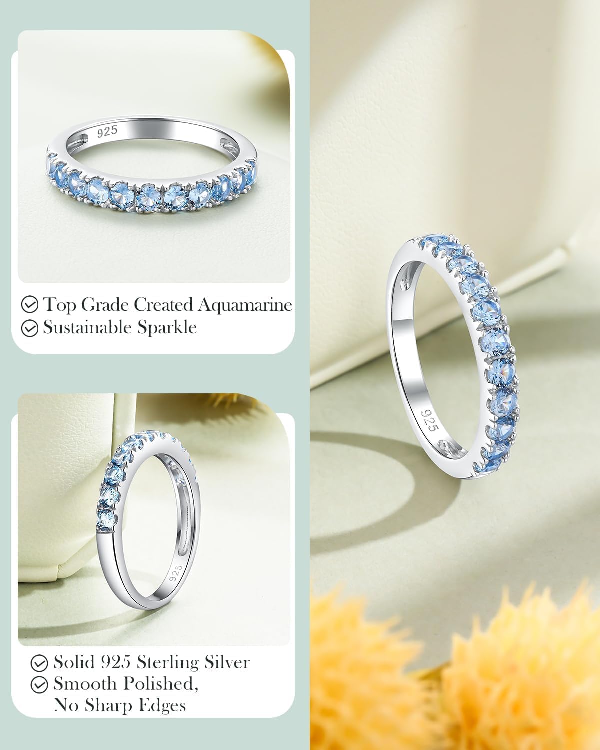 Created Ruby/Sapphire/Emerald Stackable Rings for Women 14K Gold Plated/ 925 Sterling Silver 2.2mm Wedding Band Ring (with Gift Box)
