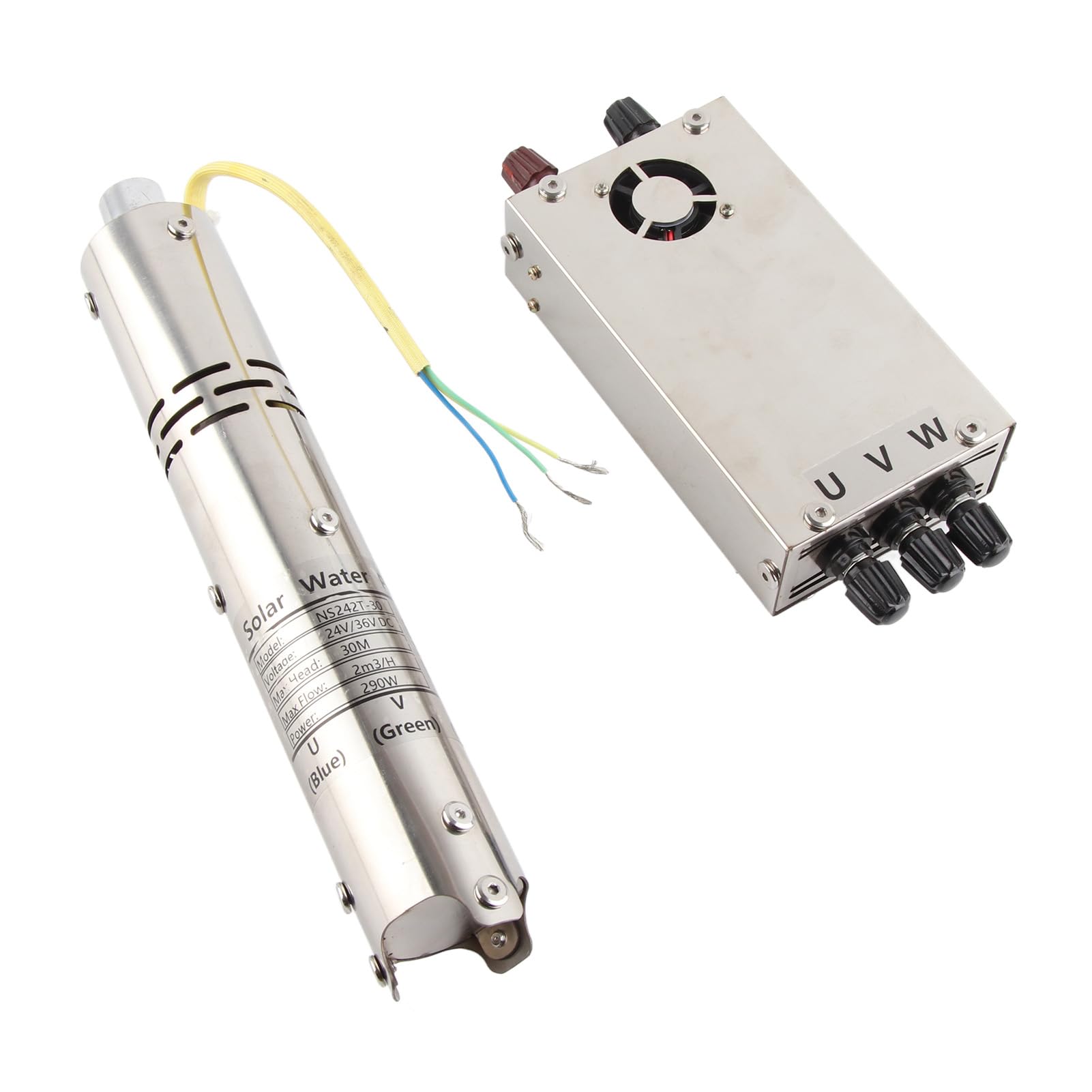 Aramox Bomba de Tornillo Bomba de Agua Solar de Acero Inoxidable Sumergible sin Escobillas de 24 V 18 V a 45 con Controlador MPPT 2 M3 por H para Riego de Pozos Transferencia de Agua de Granja