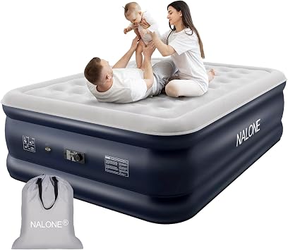 NALONE King Air bed, Inflatable mattress with Built in Pump, 203x152x46cm Double Blow Up Mattress in 3 Mins Self-Inflation/Deflation, Portable air mattress for Home, Travel & Camping Double/Queen