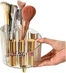 Organizador de Pincéis de Maquiagem em Acrílico, Base Dourada, Transparente, 4 Compartimentos, 11,8 x 12,5 cm, para Cosméticos e Exibição