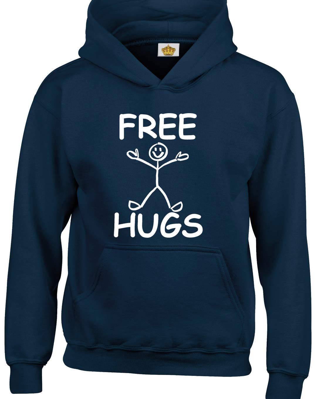 Crown Designs Men's Navy Free Hugs Funny Gift Unisex Hoodies For Wo & Teenagers (Navy/Medium)