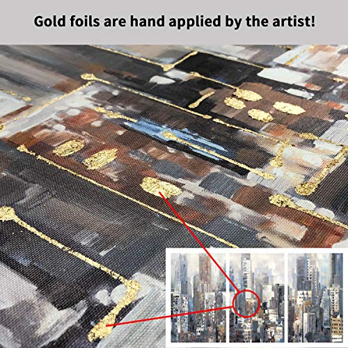 Abstract City Picture Wall Art: Urban Downtown Artwork Painting Print On Wrapped Canvas For Office (26'' X 16'' X 3 Panels) #TOP1