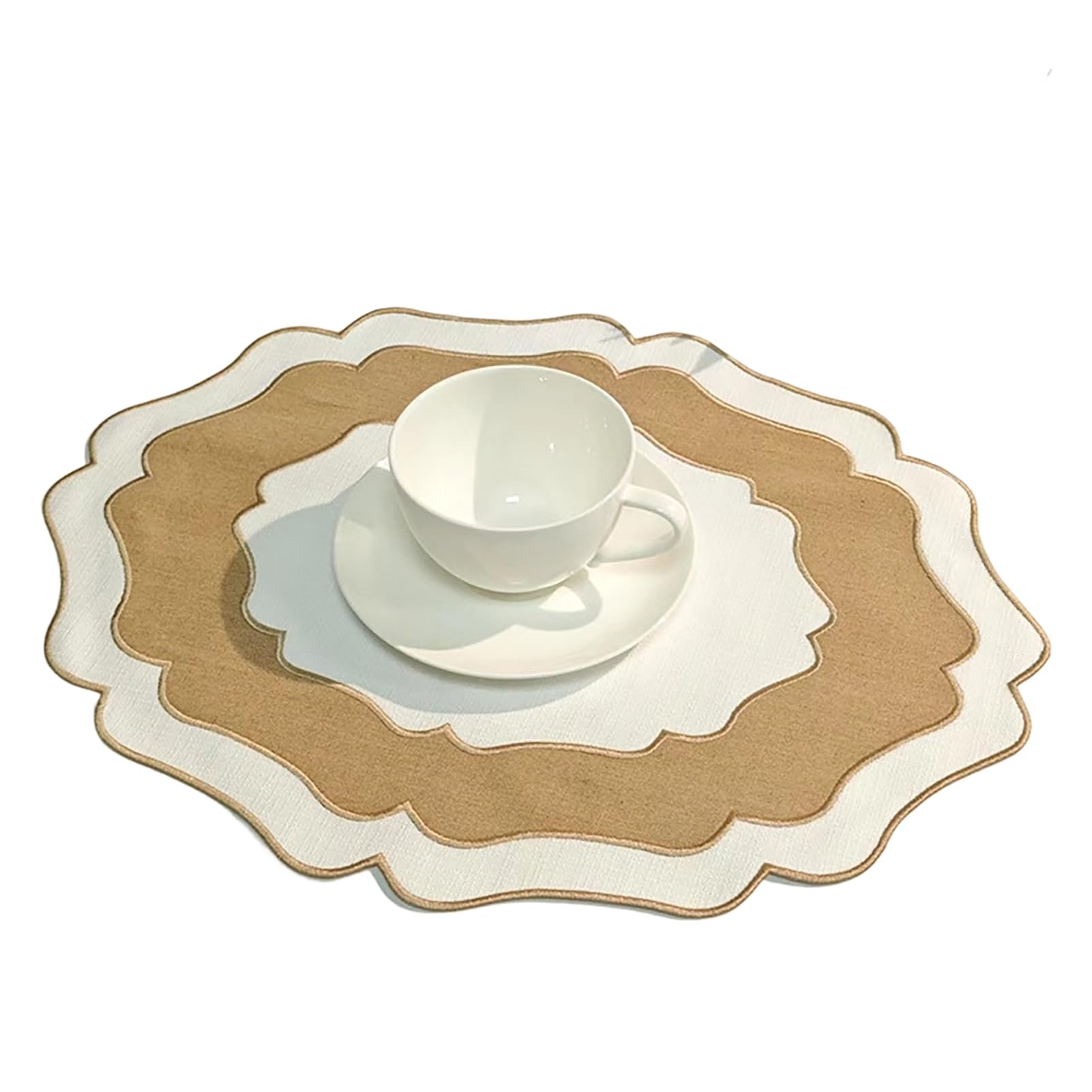 Virelynx Scalloped Linen Placemat – Dining Table Mat Machine Washable, Wrinkle Free Mat for Home Farmhouse Kitchen Restaurant
