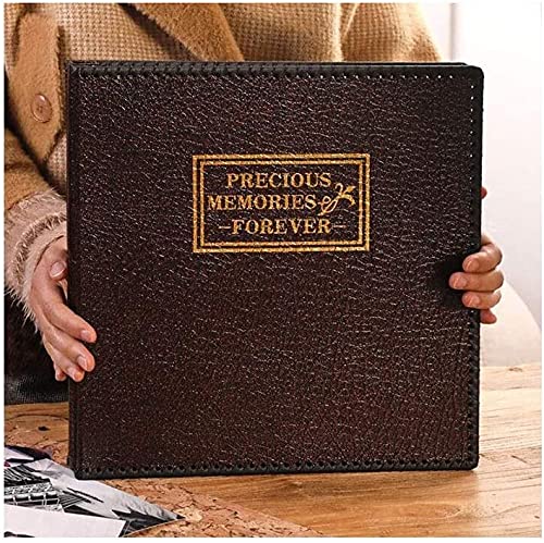 Skórzany album fotograficzny zrób to sam wklej rodzinny album ślubny, brązowy czarny na zdjęcie 35 x 34,5 x 5 cm