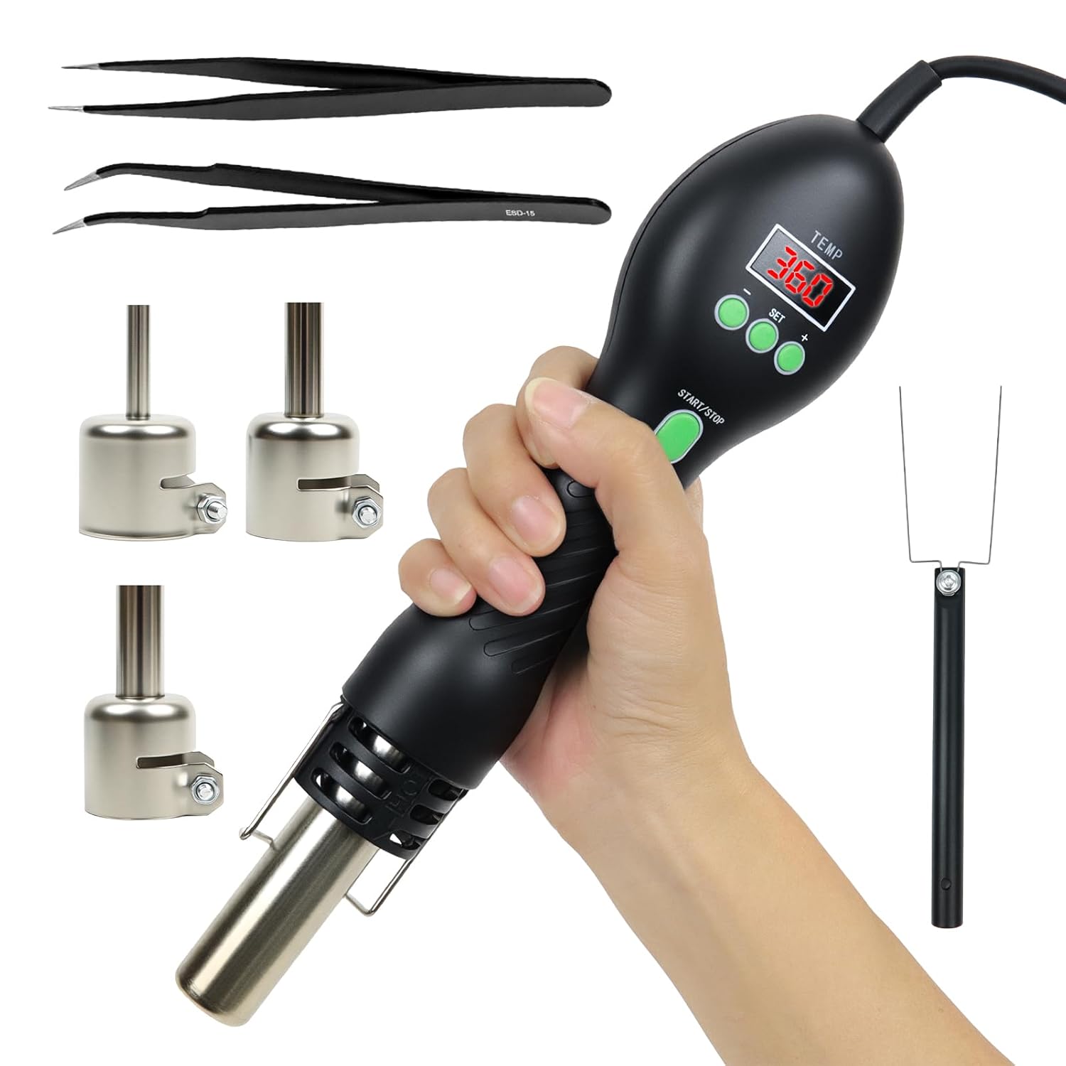 Hot Air Rework Station Electronics Soldering Heat Gun 500 C 932 F Temperature Control SMD Rework Tool with