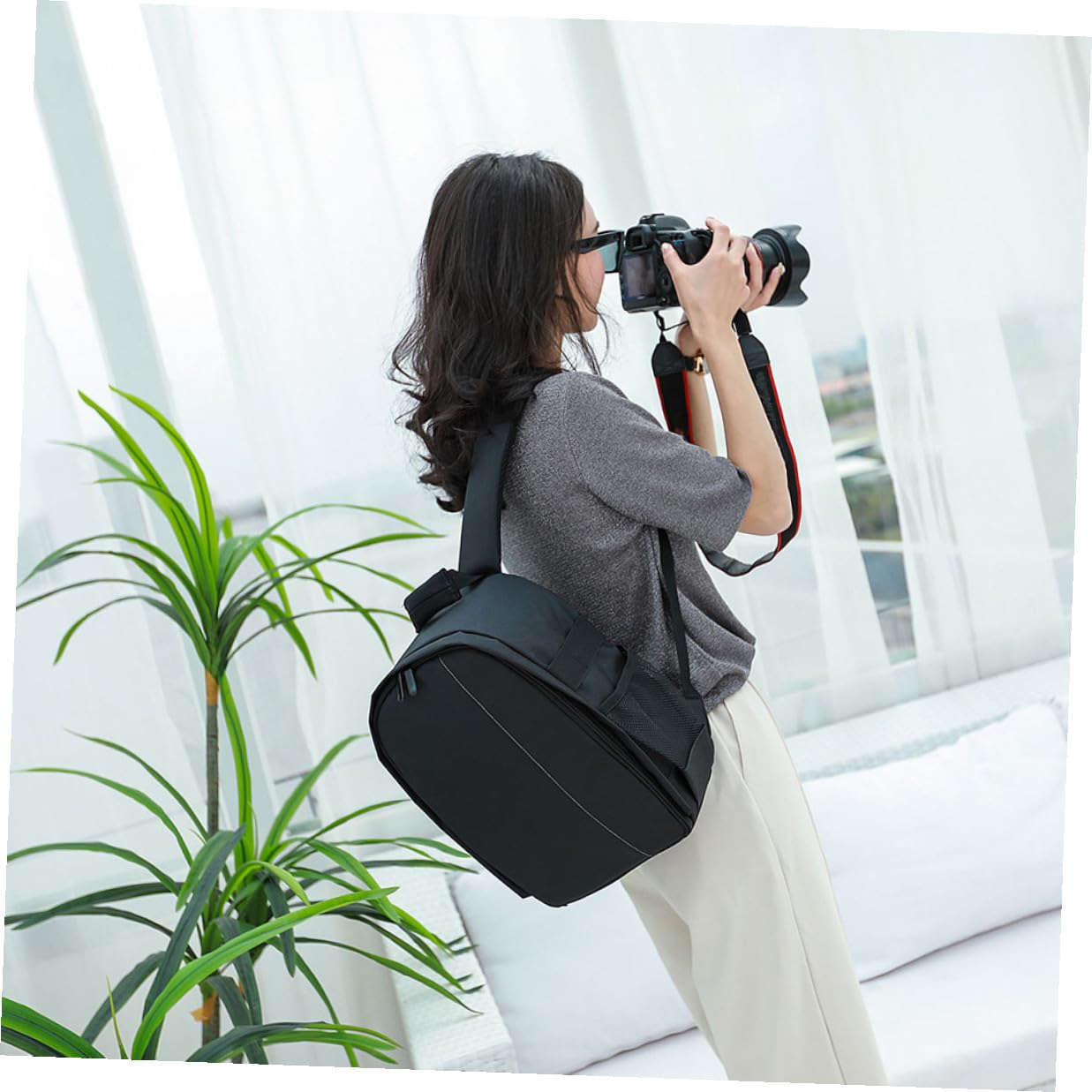 Mikikit Zaino in Nylon per Fotocamera Dslr Scomparto per Tablet e Computer, Borsa Resistente per Uomini e Donne in Attività Outdoor