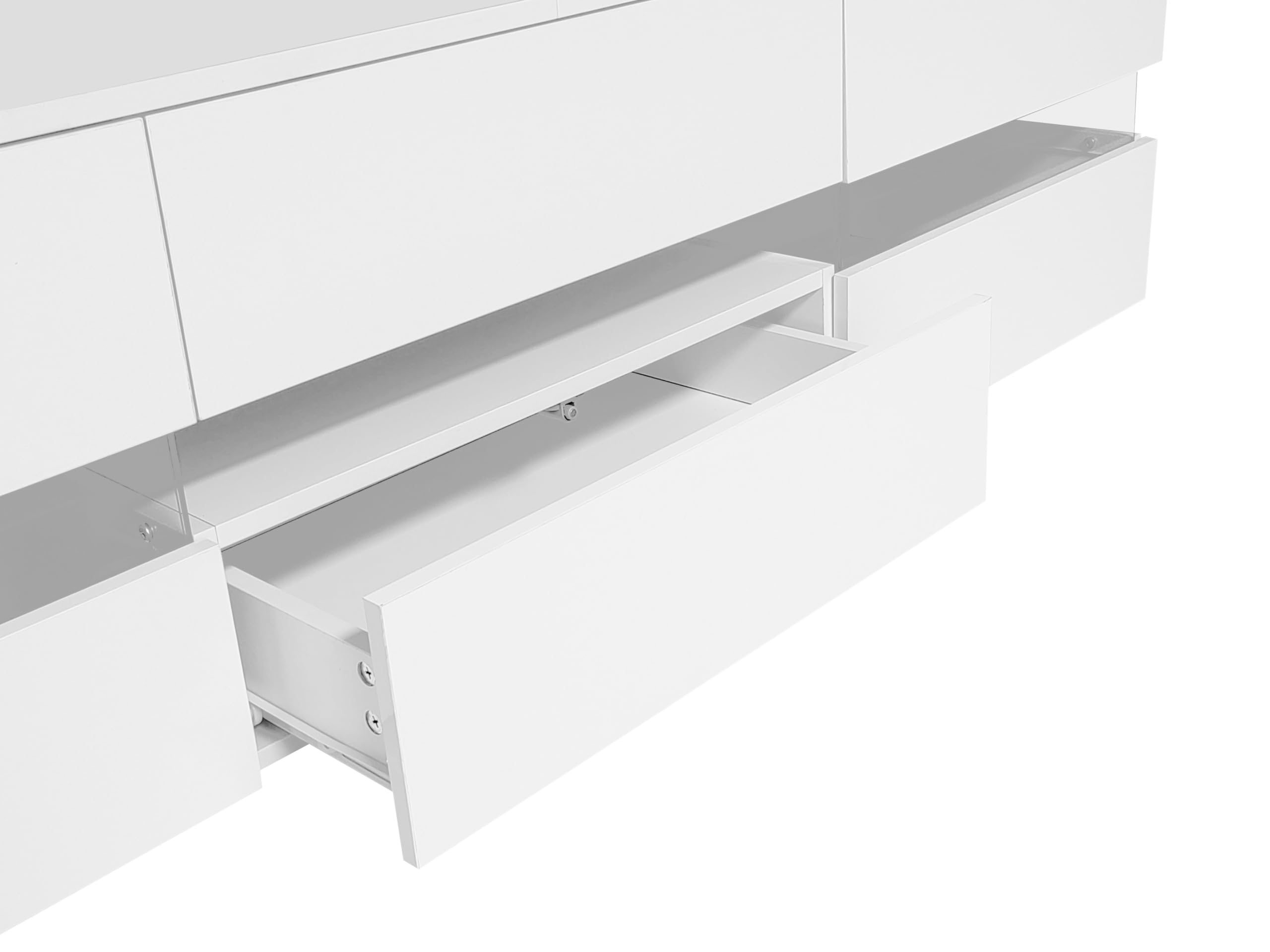 Mueble moderno para TV de alto brillo, 160 x 39 x 45 cm, con iluminación LED, 2 puertas, 1 cajón, compartimento abierto, apto para televisores de 70 pulgadas, con inserto de cristal acrílico y