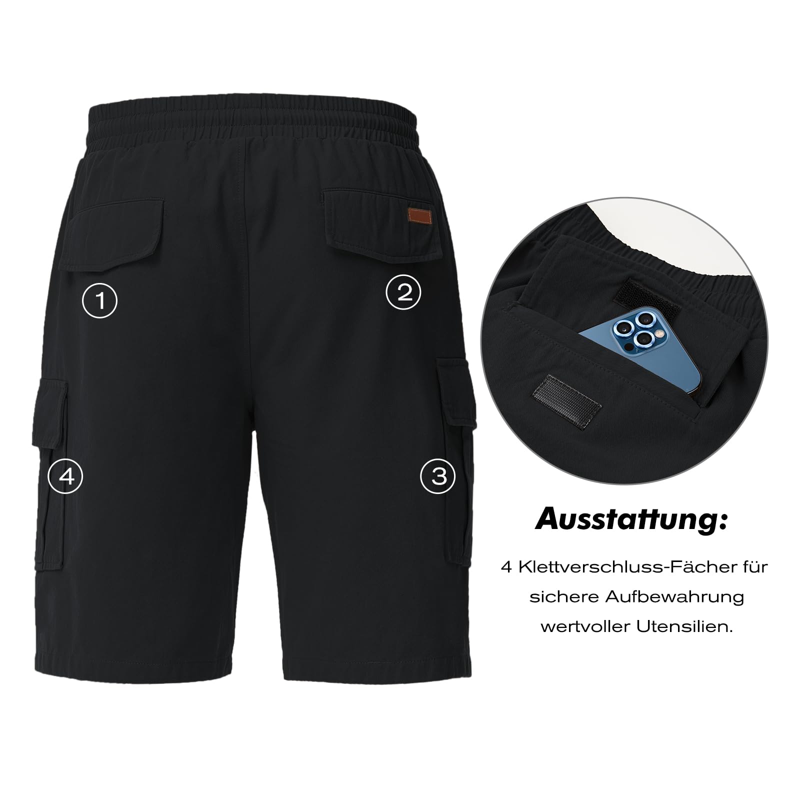 HMIYA Kurze Hosen Herren Cargo Shorts Baumwolle Bermuda Shorts Sommer Cargohose Herren kurz mit Taschen