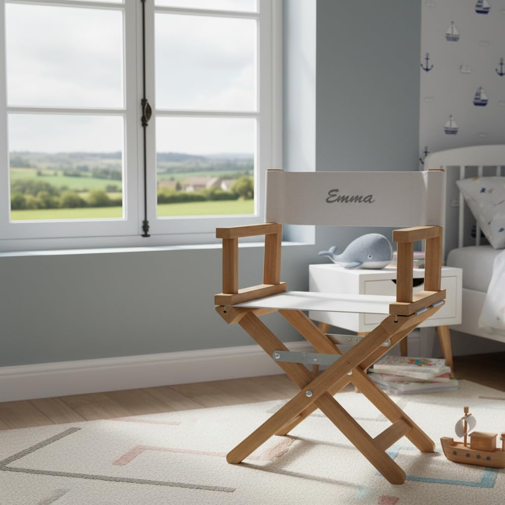 Amikado - Fauteuil de metteur en scène bébé & Enfant personnalisé - châssis Bois Naturel (Perle)