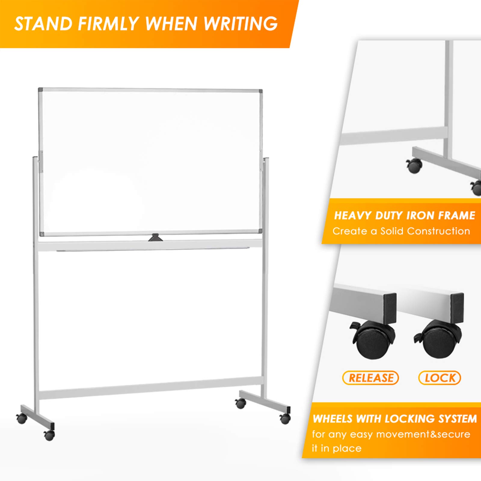 Mobile Whiteboard, 48 x 32 inches Double Sided Dry Erase Board Large