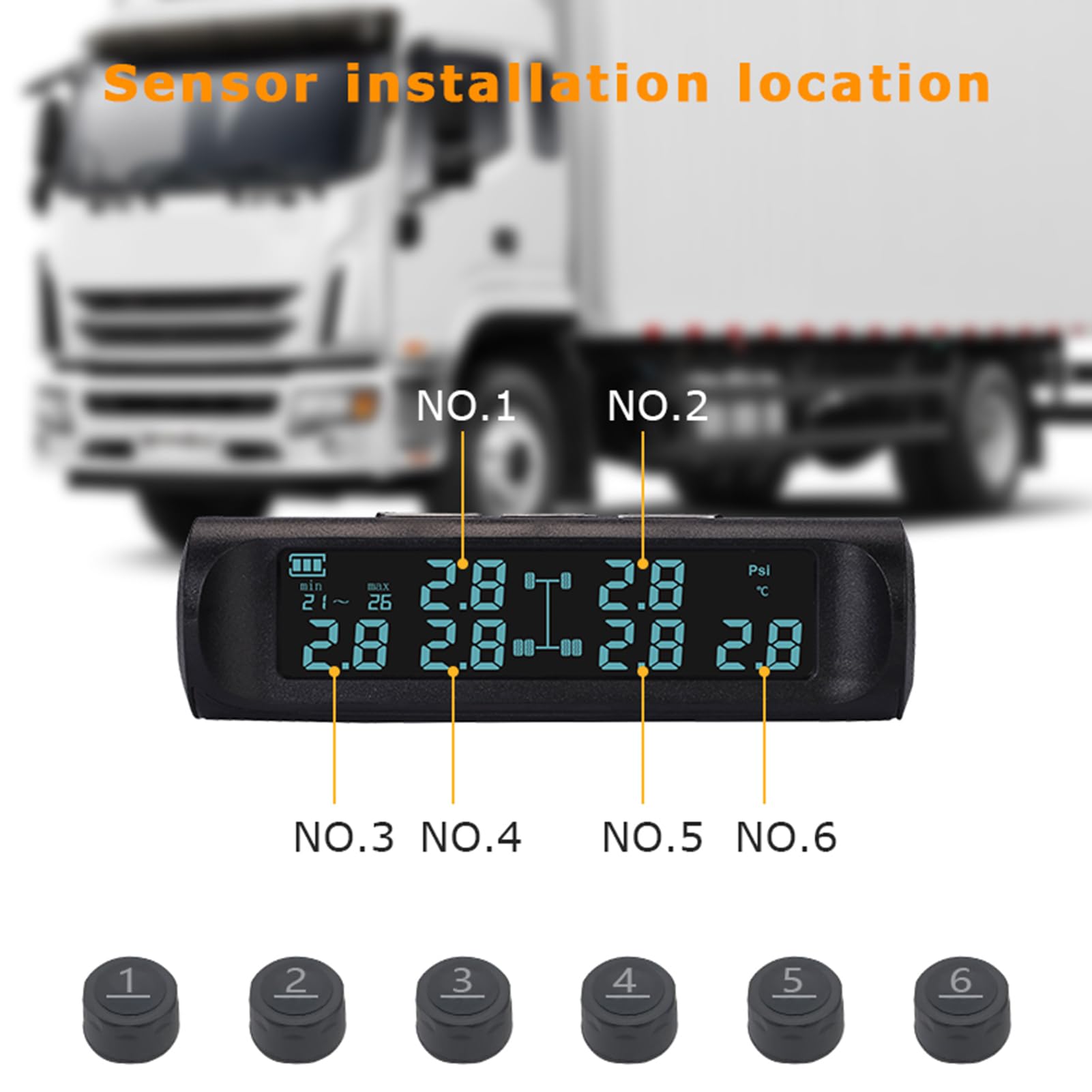 Shkalacar Presion Neumaticos Caravana, Sistema de Control de Presión de Neumáticos Tpms Carga de 6 Ruedas con Energía Solar para Camiones, Vehículos Recreativos, Autobuses