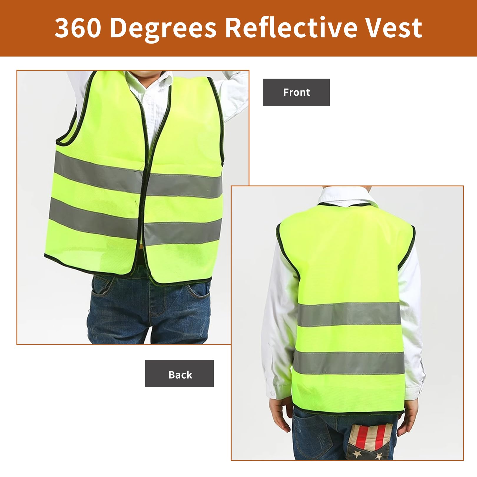 2 Pieces Kids High Vis Vest,Hi Visibility Reflective Childs Safety Children's Strips Vests Fluorescent Green Visibility Personalised Jackets,for Kid Toddler Childrens Family Driving Costume Outdoor - Image 4