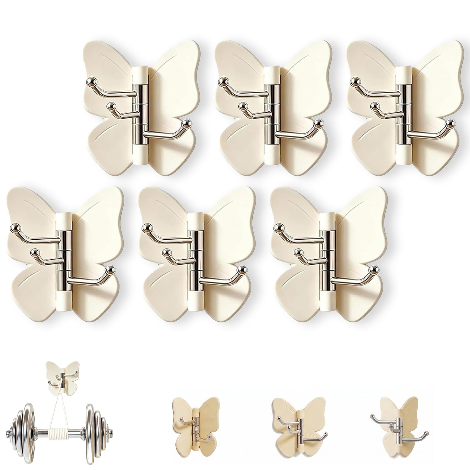 GHRKLP Rotating Butterfly Adhesive Wall Hooks, Cute No-Drill 3-Prong Swivel Hangers with Adjustable Wings,Saving Hooks for Inner & Outer Corners,for Dorm Entryway(Color D,6pcs)