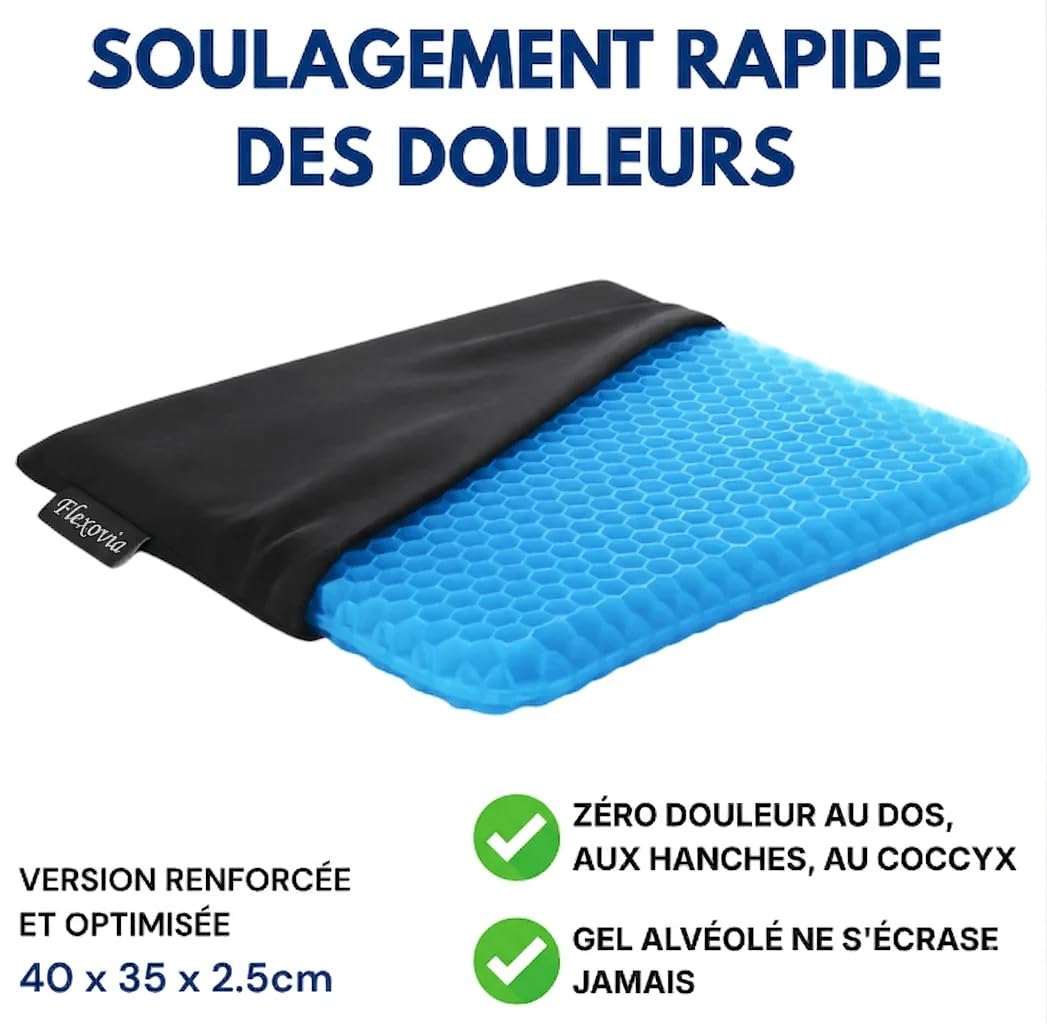 Coussin en Gel - Assiva Coussin d'Assise Orthopédique en Gel - Soulagement de Pression, Housse Antidérapante pour Bureau, Voiture, Maison