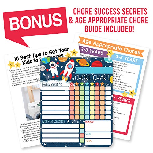 Image of Hadley Designs Magnetic Chore Chart for Kids - Reward Chart for Kids, Dry Erase Responsibility Board for Children at Home, Fridge Behavior Tracker for Daily & Weekly Tasks, Space Toddler Chore Board