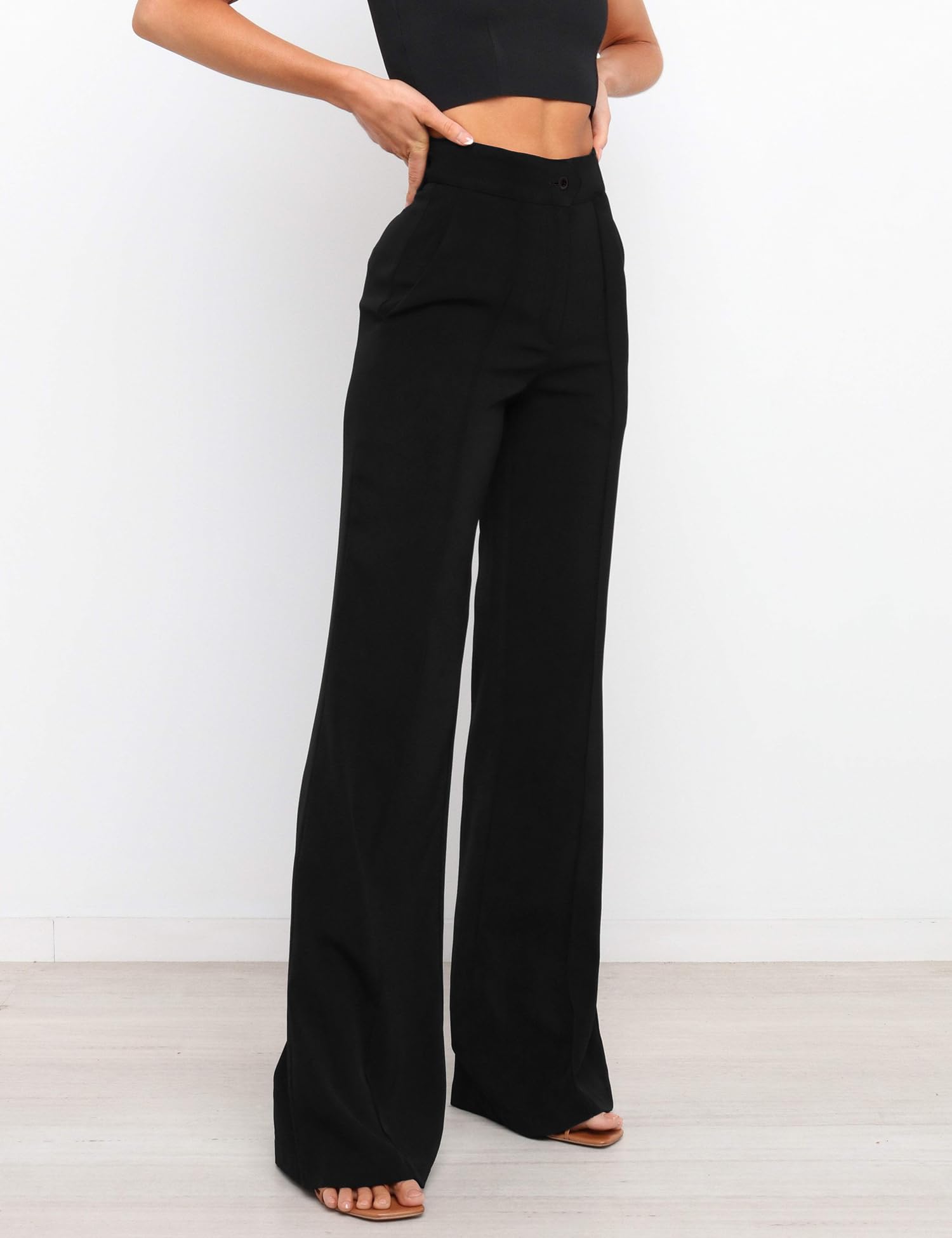 Pantalones Casuales de Pierna Ancha de Cintura Alta para Mujer, Pantalones de Vestir con Corte de Bota para Mujer, Pantalones de Trabajo con Bolsillos para Mujer