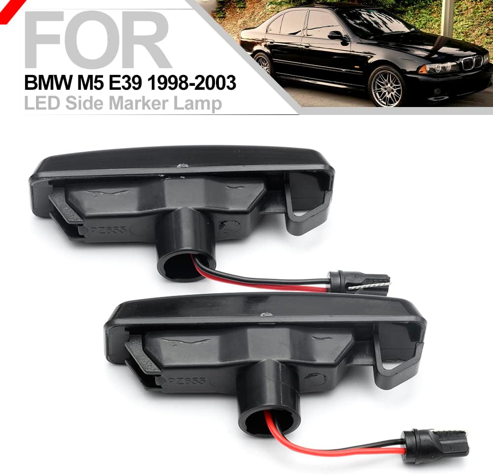 Smoked Lens LED Dynamic Side Marker Trun Signal Lights Assembly for BM'W M5 E39 5 Series E39 525i 528i 530i 540i Sedan&Touring 1998-2003 Turn Signal Blinker Lights Side Indicator Lamps