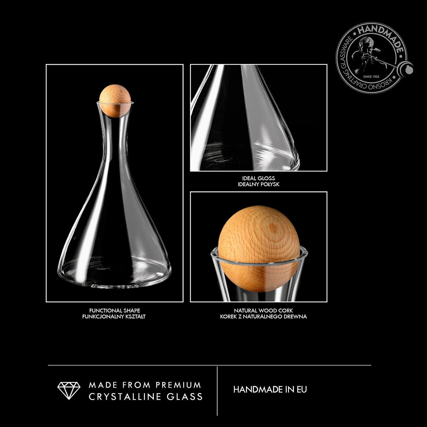 Krosno Jarra para vino/decantador | 1000 ml | Colección Avant-garde | Perfecta para casa, restaurantes y fiestas | Cristal sin plomo