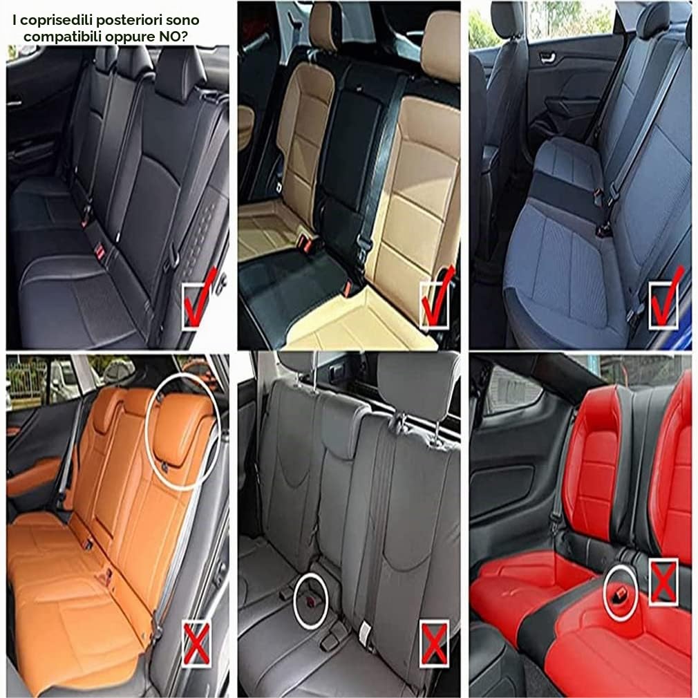 Set di Copri Sedili 5 posti e Copri Poggiatesta per Auto,Universale,Compatibile con Airbag Laterale,Nero Rosso