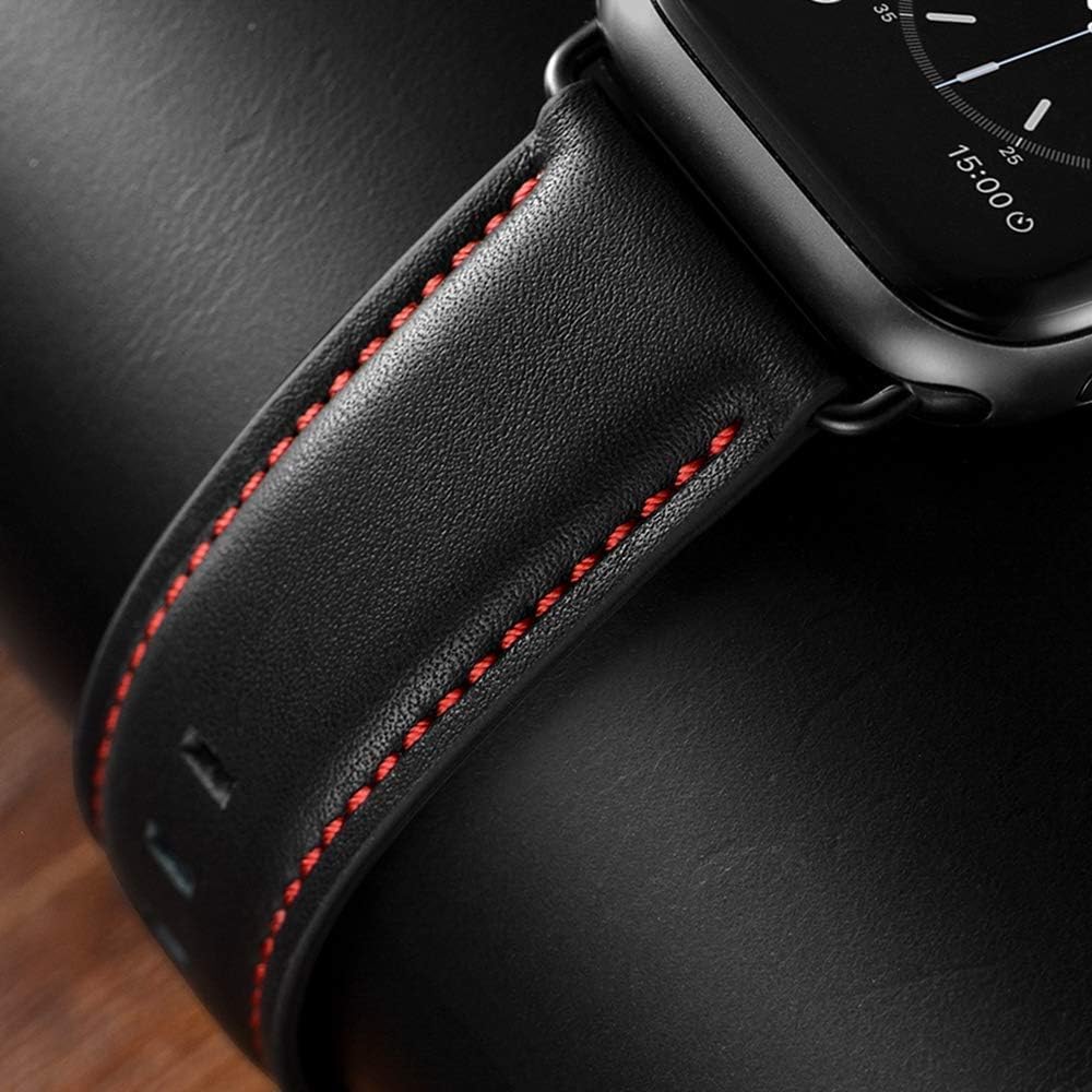 Leather Band for Apple Watch 42 44mm Mens Women Black Leather Strap