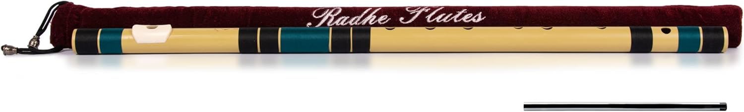 Radhe Flutes | G Natural Right Handed Base Bansuri | Black & Dark Green | Tuned With Tanpura A=440Hz | PVC Flute + Velvet Cover + Hindi & English Flute Lessons