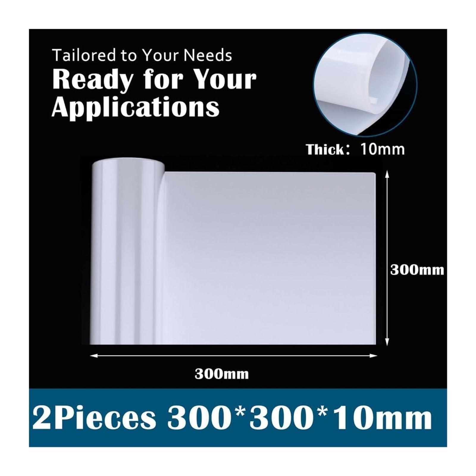 Foglio in gomma siliconica, Foglio in silicone, confezione da 2, 300 x mm, spessore 0,5-10, tappetino for guarnizioni termiche for auto CNC fai te(10mm)