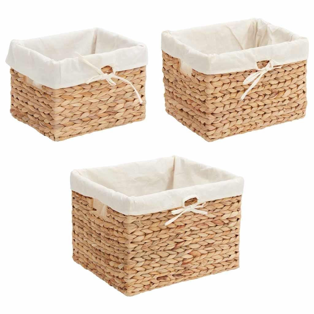 Fengshui Juego de 3 cestas de almacenamiento rectangulares de jacinto de agua natural, ideales para salón, dormitorio y oficina, con asas y forma resistente.