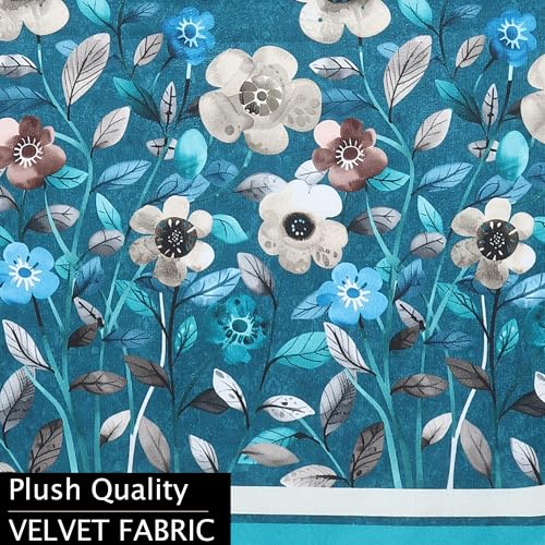 Image of Velvet 3 Seater Sofa Cover with 6 Seat and Back Covers, 2 Hand Rest Covers - Floral Design - Washable Fabric - Stylish Sofa Cover for Modern Living Room (Aqua, 3 Seater With Arm Cover)