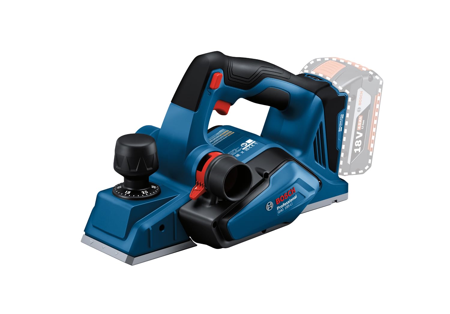 BOSCH GHO 185-LI PROFESSIONAL Cordless Planer 18.0 V (Solo) | Planing Width Max 82mm & Depth 0-2.6mm, 14,000rpm, Rebating Depth 0-9mm, Vibration Emission 3.5m/s², 1Yr Warranty(Battery Sold Separately) 1