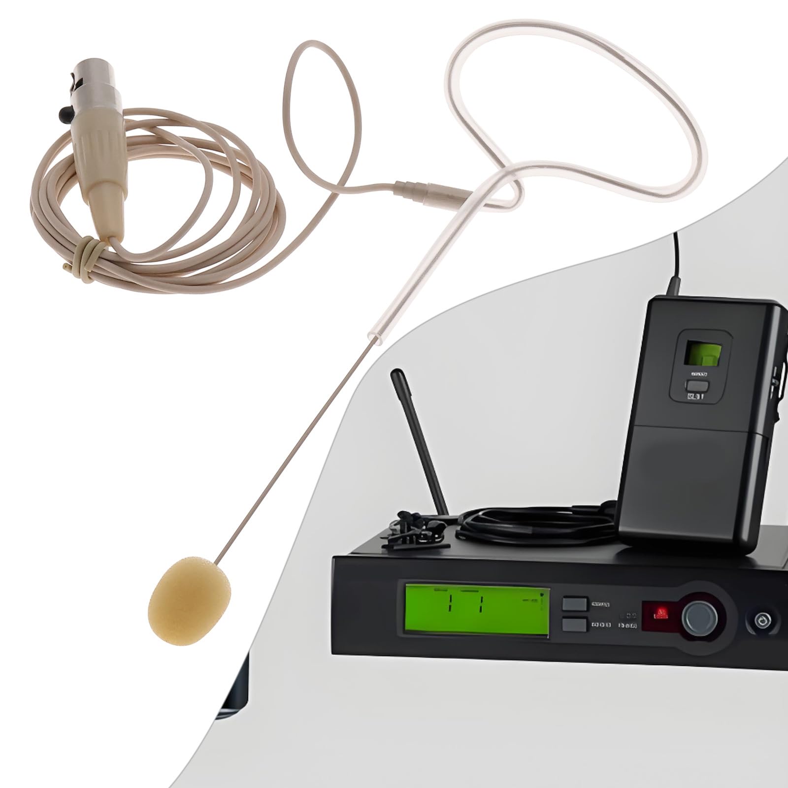 The Lord of the Tools Mikrofon XLR z 4-pinową wtyczką TA4F, pojedynczy zestaw słuchawkowy z zaczepem na uszy, kompatybilny z bezprzewodowym nadajnikiem Shure Bodypack (beżowy)