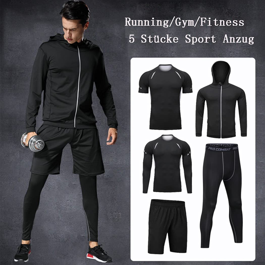 Ensemble de survêtement pour Homme Ensemble de Sport 5 pièces Vêtements de Sport Extensibles Ensemble de Course à Pied pour Entraînement de Fitness
