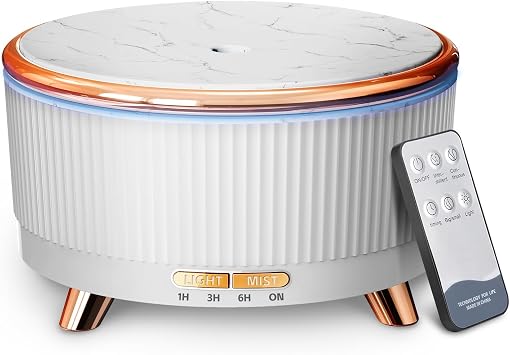 500ML Large Capacity Essential Oil Diffuser, Ultrasonic Aromatherapy Diffuser with 7 Color LED Lights with Remote Control, Cool Mist Humidifier, Timed Mist, Auto Shut-Off White