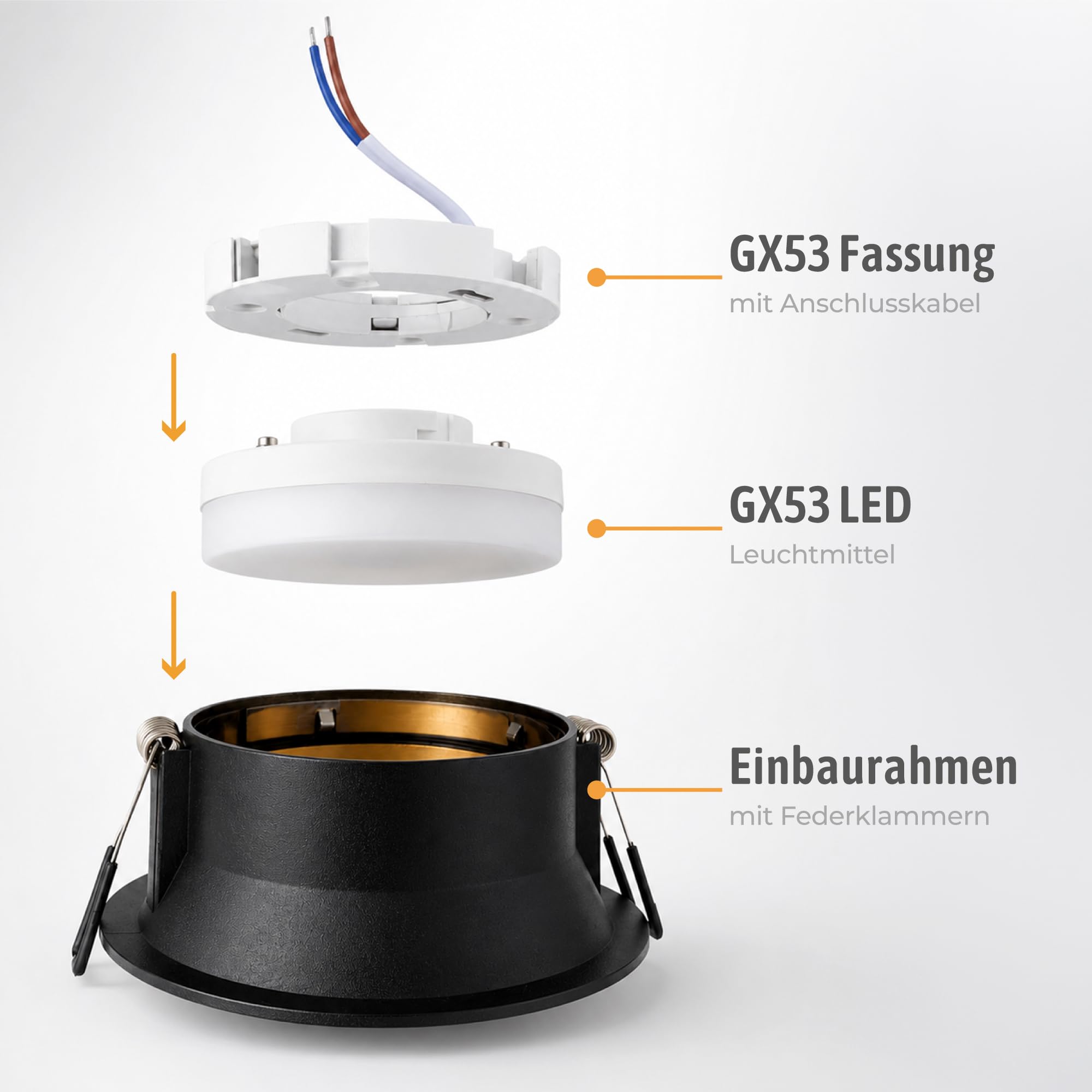 SSC-LUXon GEXIA 10 Stück Einbauspots schwarz gold Ø 110mm - Einbaustrahler rund GX53 ohne Leuchtmittel für Küche Flur Wohnzimmer