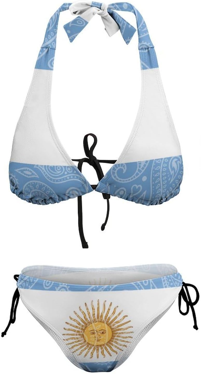 Paisley Argentina Flag Novelty Women's 2 Piece String Bikini Set Swimsuits Bathing Suit Swimwear