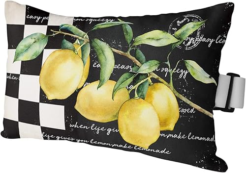 Almohada amarilla de verano con diseño abstracto de limón negro y blanco, a cuadros, para exteriores, tumbona, tumbona, 2 paquetes de almohadas